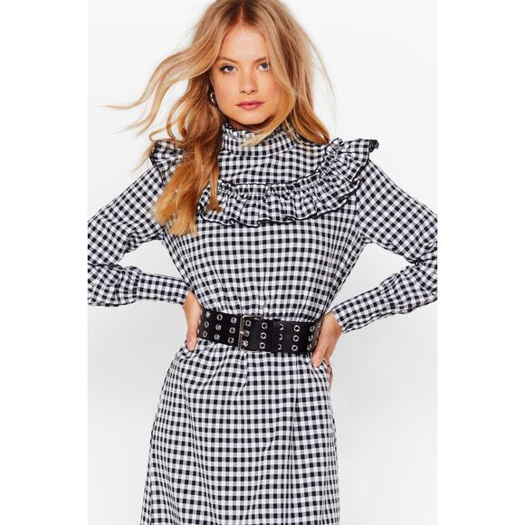 Nasty Gal Black & White Gingham Prairie Plaid Maxi Smock Dress | Women's US 2 - Picture 3 of 11